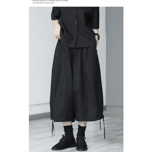 2021 summer New Retro Black Japanese Capris, lantern pants, wide leg pants, Harem Pants, skirt pants, womens pants