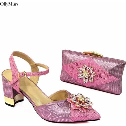 New Arrival Crystal Decoration Ladies Shoes And Bag Set Nigerian Style Pumps Shoes And Bag Set For Wedding Free Shipping