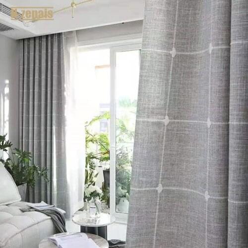 Simple and Modern Nordic Style Thick Lattice Jacquard Blackout Curtains for Living Room and Bedroom Customized Curtains