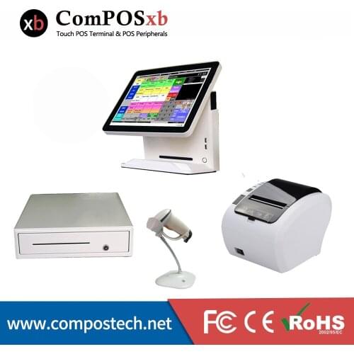 Free shipping point of sale pos system resistive touch display pos terminal screen all in one epos system with printer cash box