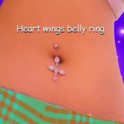 Y2K Accessories Pink Shiny Crystal Heart Wings Belly Ring Women Stainless Steel Egirl Style INS Body Piercing 2000s Aesthetics