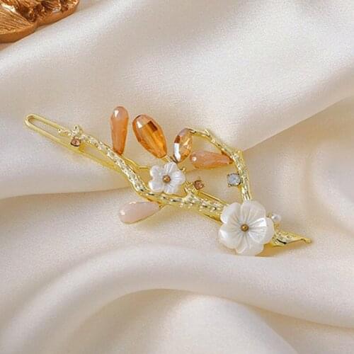 Hairpin Hair Accessories Small Clip Pearl Flower Word Clips for WomenVintage Fashion Plum Hanfu Hairwear Accessories Luxury
