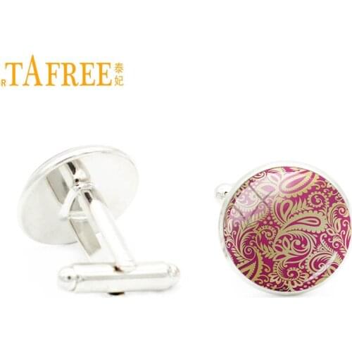 TAFREE Boho style Paisley glass cabochon men cufflinks party jewelry Geometric Hippie Mandala cuff links best man gifts A382