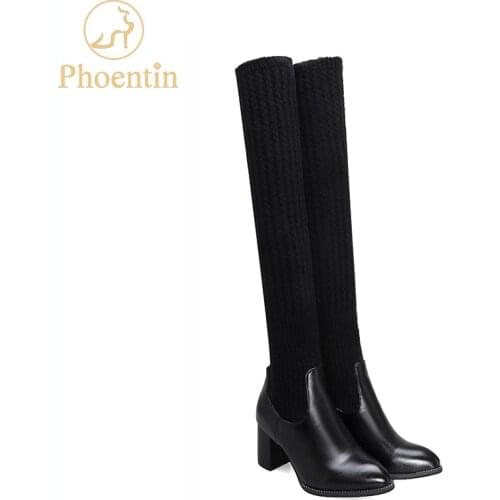 Phoentin over the knee sock boots stretch fabric shoes women 2019 pointed toe female boots high heels plus size 34~43 FT702