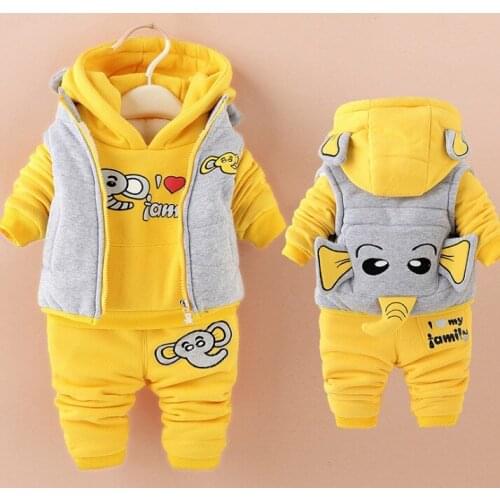 Winter kid clothes sets thick Keep warm Casual cotton 3D Dinosaur Elephant boy girl Plus thick velvet 3PCS baby clothes clothing