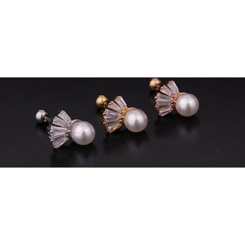1 PCS Elegant Shiny Micro Pave CZ Piercing Ear Cuff Stud Earring Helix Piercing Cartilage Stainless Steel Bar Ear Jewelry