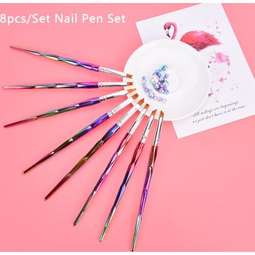 8Pcs Flower Drawing Pen Gradient DIY Nail Art Brush Set Painting Drawing Tip Acrylic Gel UV Polish Nail Art Design Manicure Tool