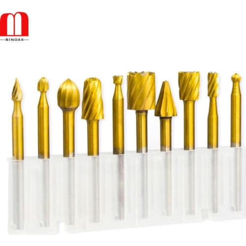 BINOAX 10Pc HSS Router Carbide Engraving Bits 3MM Shank Router Bit for Rotary Tools for DIY Woodworking
