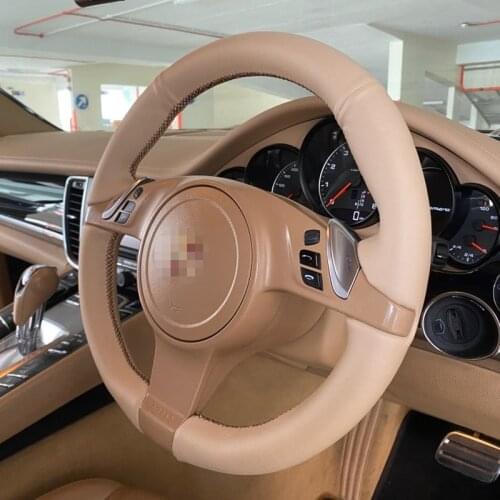 Fit For Porsche Cayenne/Panamera 2010-2011 All Brown Leather & Brown Thread Steering Wheel Hand Sewing Wrap Cover