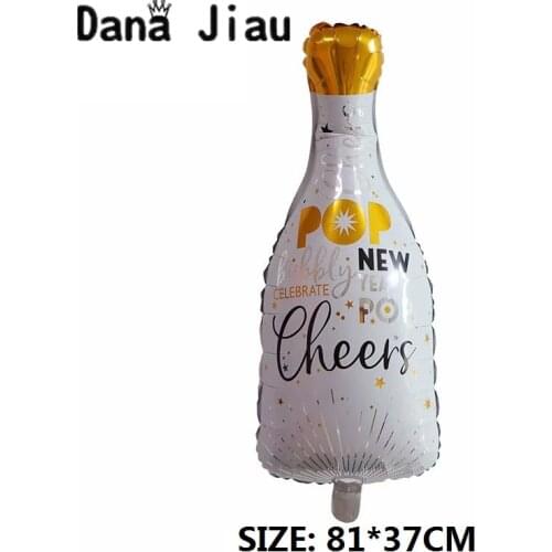Danajiau HAPPY NEW YEAR Celebrate foil balloon new year countdown party decoration helium ball PINK Champagne bottle&cup baloon