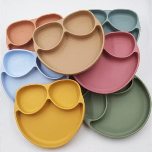 Baby Suction Cup Bowl Divided Dinner Plate Infants Learning Feeding Dish Non-toxic BPA-Free Silicone Solid Color Cute Bowl 69HE