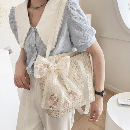 Designer Bow Shopping Shoulder Bag Women Straw Woven Large Capacity Woman Messenger Bag Summer Beach Shoulder Bags Womens 2021