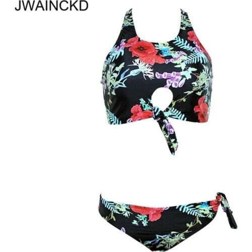 JWAINCKD Bikini Push Up 2019 Mujer Plant Print Bikinis Set Swimwear Women Swimsuit Female Bandage Cross Swimming Suit Beach Wear