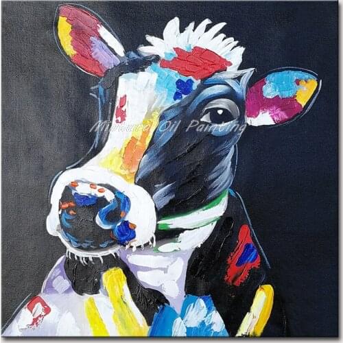 Mintura Painting for Living Room Wall Art Colorful Cow Acrylic Canva Oil paintings Hand Painted Home Decor Hotel Decor No Framed