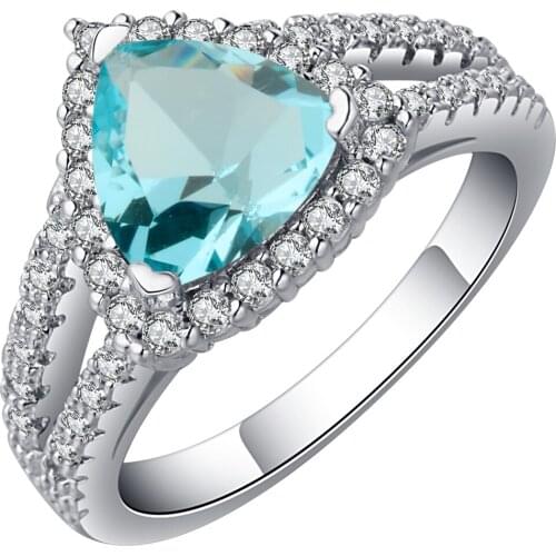 Classic rings for women wedding jewelry top quality sky blue birthstone zircon silver filled band elegant jewelry ring wholesale