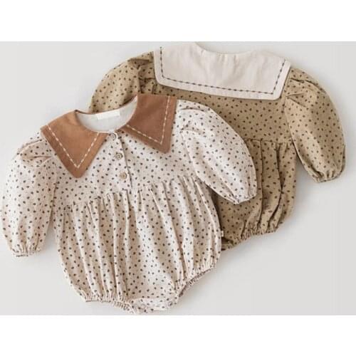 Baby Girl Printing Rompers Girl Turn-down Collar Long Sleeves Corduroy Rompers Spring Autumn Baby Girl Newborn Rompers Clothes