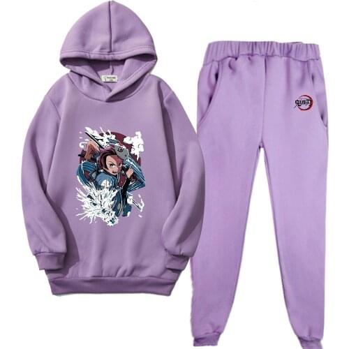 Demon Slayers Blade Hoodie Suit Boys and Girls Childrens Clothing Spring and Autumn Wear Printed Cotton Jogging Suit