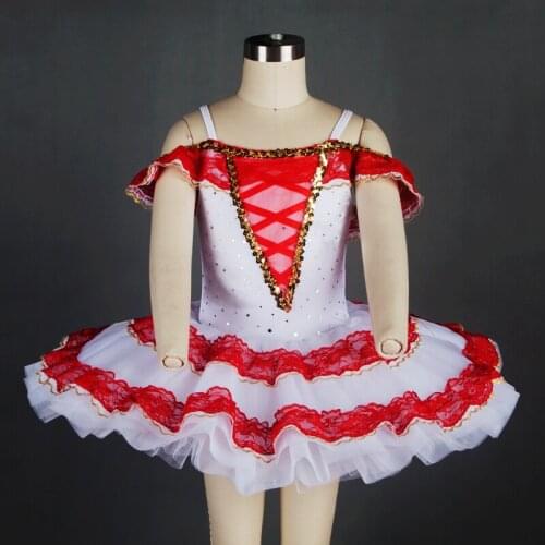 Pretty White/red Child Ballet Tutu Dancewear Girls Ballerina Stage Performance/Competition Costume Kids Leotard Tutu Lace Dress