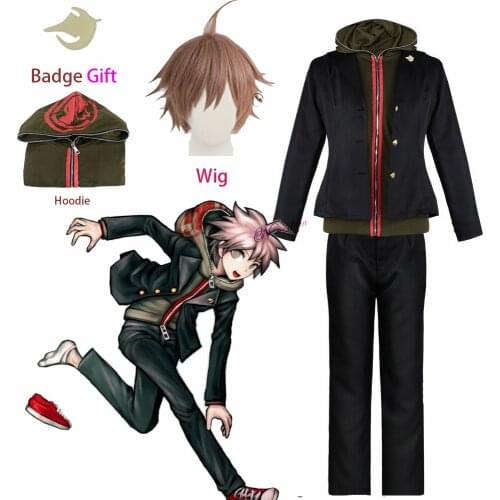 Anime Danganronpa Dangan Ronpa Makoto Naegi Jacket Hoodie Cosplay Costume Halloween Carnival Party Uniform Naegi Makoto Wig
