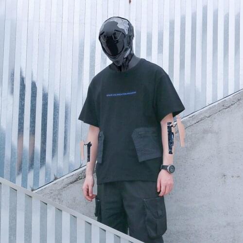 SILENSTORM Techwear Mens Black Pocket T-shirt Graphic Tee Hip Hop Style Punk Fashion