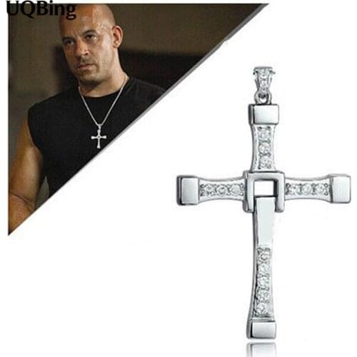 The Fast And The Furious Dominic Toretto Vin Diese Movie Jewelry Austrian Crystal Silver Sterling 925 Cross Necklace&Pendant Men