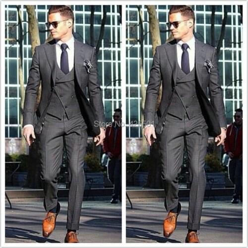 2020 Custom Made 3 Piece Groomsmen Latest Coat Pant Designs Groom Tuxedo Grey Casual Men Suits Slim Fit Wedding Best Man Blazer