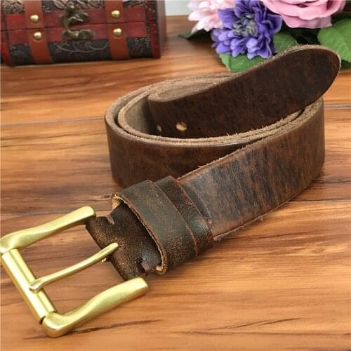 Men Belt Leather Genuine Brass Belt Buckle Vintage Leather Belt Men Cowboy Jeans Men Trouser Belt Ceinture Riem MBT0005