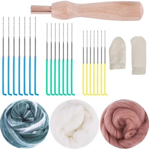 Imzay 3Colors Wool Roving, With Felting Needles, Foam, Finger Cot And Wooden Felting Handle For DIY Animal Home Decoration