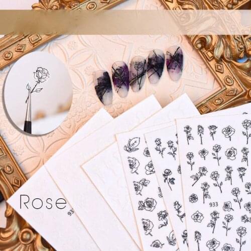 Flowers Nail Art Stickers Decals Transfers 3D Nail Decoration Black White Water