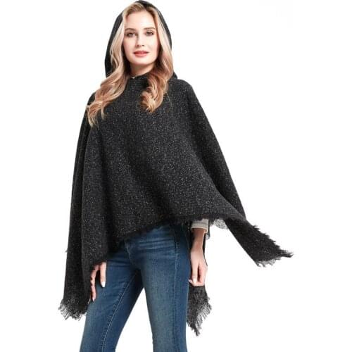 2021 New Women Autumn Winter Cashmere Ponchos And Capes Solid Hooded With Tassel Pashmina Cappa Soft Thick Fashion Female Cloak