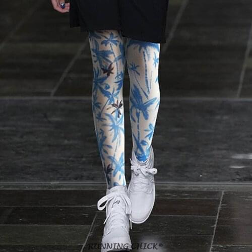 Velvet Pantyhose Autumn and Winter Vacation Seaside Style Coconut Tree Printing Nylon / Nylon Adult Socks No Crotch Cotton Beige