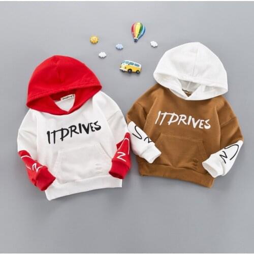 Autumn new letter pullover childrens sweater, boys and girls stitching hooded long-sleeved shirt, childrens clothing wholesale