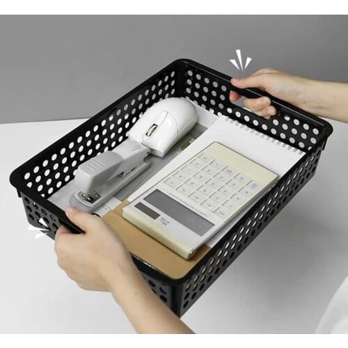 Plastic Storage Basket File Tray Tabletop A4 Document Magazine Organizer with Handles for Home Office Pantry Bedroom