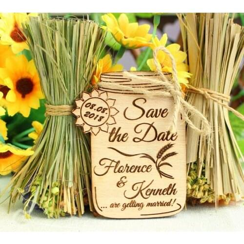 Sunflower Mason Jar save the date magnet ,Custom wedding wooden Magnets, Personalized Wood Fidge Magnet