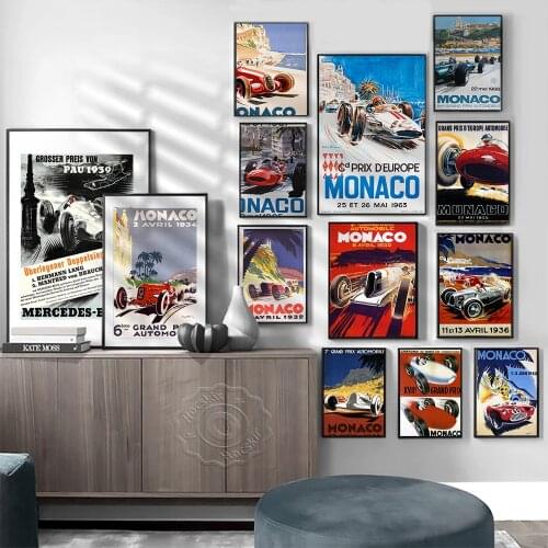 Super Racing Car Monaco Grand Prix Retro Poster Cool Car Wall Art Print Canvas Painting Vintage Wall Poster Home Room Decoration