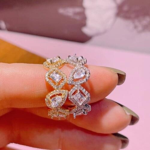 Luxury Elegant Brazil Initial Stackable Rings for Women Wedding CZ Finger Irregular geometry Ring Bohemian Beach Jewelry J2025
