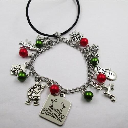 Merry christmas deer christmas theme leather stainless steel chain rearview mirror christmas tree decoration