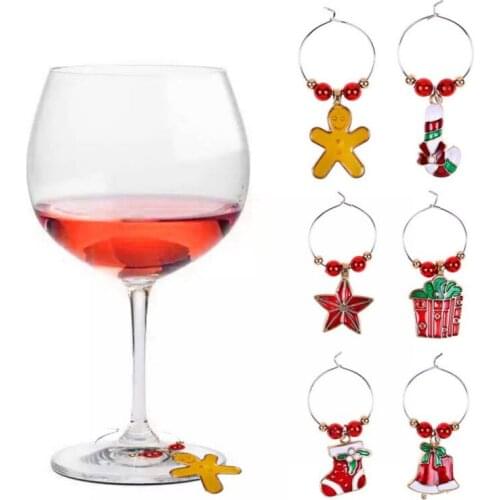 DIY 1 Set Christmas Wine Glass Decoration Ring Pendant Christmas Wine Glass Trinket Theme Tasting Decorations Gift Box