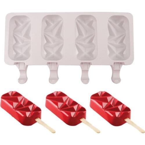 Silicone Ice Cream Makers 4 Cell Ice Cube Tray Food Safe Popsicle Molds DIY Homemade Freezer Ice Lolly Mould Home kitchen tools