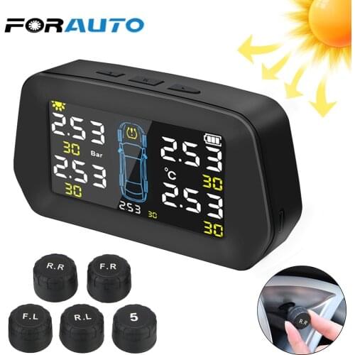Car TPMS Solar Tire Pressure Monitoring Alarm Sensor Solar Power Digital LCD Display Auto Security Alarm Systems Kit For Cars