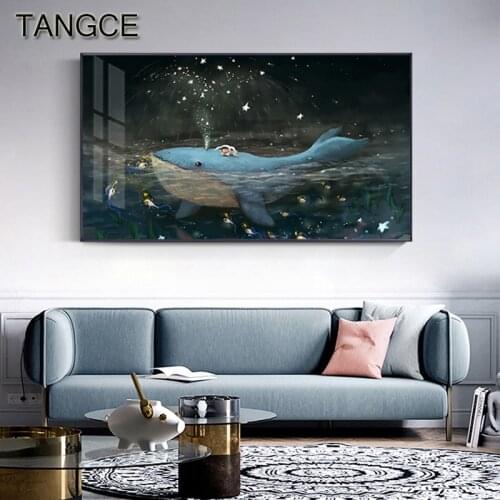 Nordic Cartoon Whale Wall Art Poster Abstract Baby Dreamland Wall Pictures for Living Room Kids Banner Cuadros Nursery Art Print