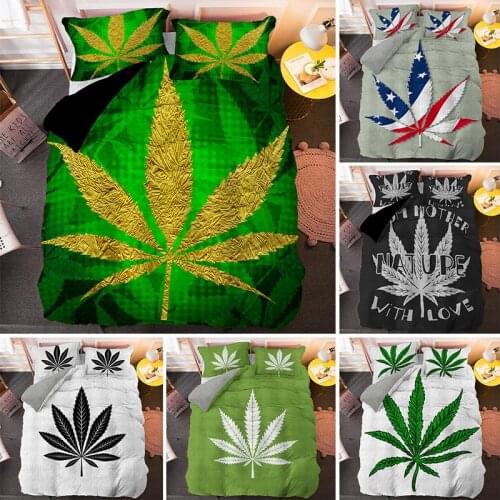 Weed Leaves Bedding Set Home Textile Twin King Queen Size Comforter Cover Sets With Pillowcase 2/3PCS Customize Pattern