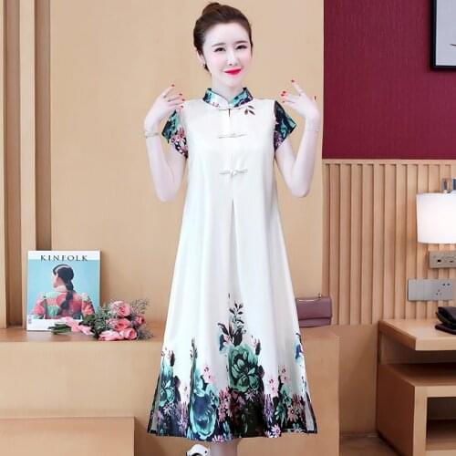 Chinese Style Modern Women Cheongsam Dress Oriental Traditional Ethnic Plus Size Short Sleeve Qipao Clothes Robe Chinoise 4XL