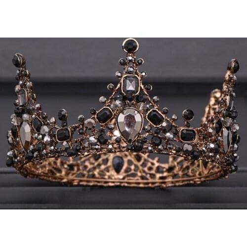 Vintage Baroque Round Big Crown Bridal Wedding Hair Accessories Crystal Rhinestone Hair Jewelry Wedding Pageant King Queen Tiara