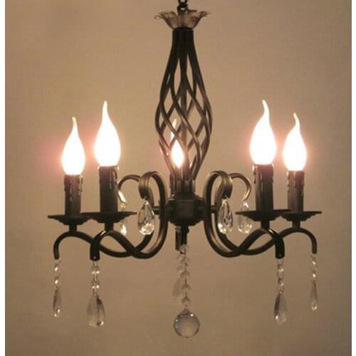 For Foyer living room bedroom dinning room use matt black modern vintage 5 arms crystal classical chandelier lamp light