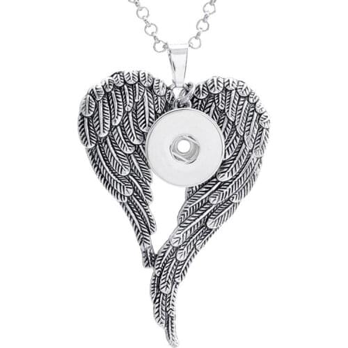 Vintage 3 Styles Angel Wings Snap button pendant necklace stainless steel chain DIY 18mm Snap Buttons charms Jewelry NPN002