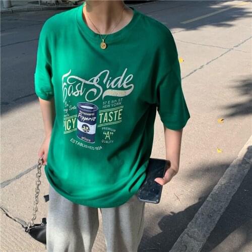 2021 summer new Korean cartoon letter printing short-sleeved T-shirt loose casual college style T-shirt women