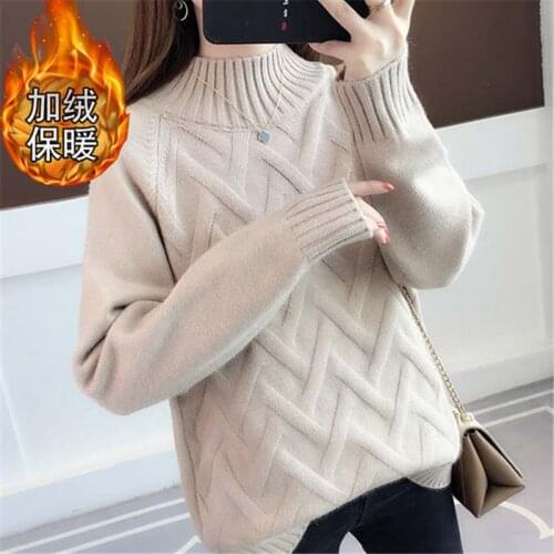 Plus Velvet Thickening Ladies Bottoming Shirt Tops 2021Fall/Winter High Neck Sweater Women New Large Size Loose Pullover Sweater