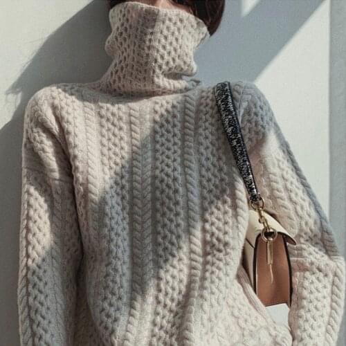 Women Autumn Winter Knitted Cashmere Turtle neck Sweater 2021 Warm Full Sleeve Twist Pullovers Jumper