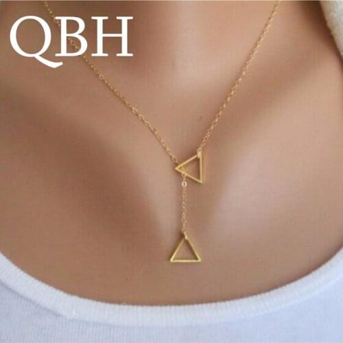 NK667 Fashion New Chain Clavicle Collares Bijoux Double Triangle Pendants Necklaces For Women Wedding Jewelry Choker Girl Party